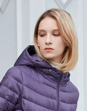 Jieao light down jacket women's short 90% white goose down hooded winter coat women's thin down jacket 1312206 8046#purple 160/S Jieao light down jacket women's short 90% white goose down hooded winter coat women's thin down jacket 1312206 8046#purple 160/S