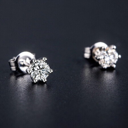 Xie Le White 18K Gold Inlaid 50-point Moissanite Diamond Earrings Classic Six-Claw Moissanite Earrings 18K Gold Earrings D Color/VVS1/3EX Hearts & Arrows Xie Le White 18K Gold Inlaid 50-point Moissanite Diamond Earrings Classic Six-Claw Moissanite Earrings 18K Gold Earrings D Color/VVS1/3EX Hearts & Arrows