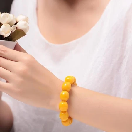 Zhanyuan Polish Old Beeswax Bracelet Men's Raw Mineral Chicken Oil Yellow Amber Bracelet Women's Barrel Beads with Women's Length 16mm+Width 15mm Zhanyuan Polish Old Beeswax Bracelet Men's Raw Mineral Chicken Oil Yellow Amber Bracelet Women's Barrel Beads with Women's Length 16mm+Width 15mm