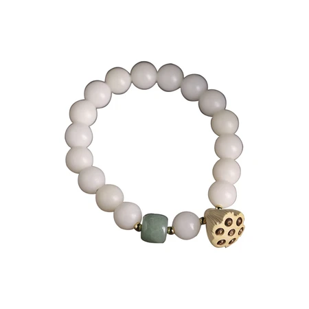Xiaomuyuansheng White Jade Bodhi Root 10mm Single Ring Bracelet with Aventurine Jade Boxwood Lotus Bracelet Men's and Women's Picture Color Xiaomuyuansheng White Jade Bodhi Root 10mm Single Ring Bracelet with Aventurine Jade Boxwood Lotus Bracelet Men's and Women's Picture Color