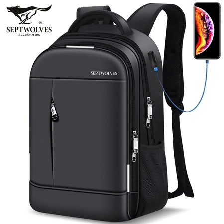 Septwolves computer bag 15.6 inches men's business backpack shoulder bag notebook Oxford cloth high school college student bag large capacity CD001837-1A Septwolves computer bag 15.6 inches men's business backpack shoulder bag notebook Oxford cloth high school college student bag large capacity CD001837-1A