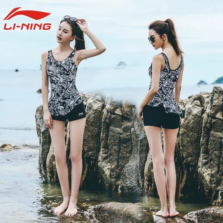 Li Ning lining swimsuit women's sports one-piece boxer conservative cover belly slimming hot spring sexy Korean swimsuit LSLM310 -1 black 2XL Li Ning lining swimsuit women's sports one-piece boxer conservative cover belly slimming hot spring sexy Korean swimsuit LSLM310 -1 black 2XL