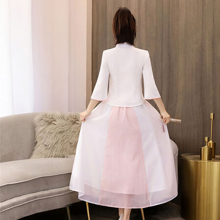 Xinying Retro Republic of China style women's clothing improved Hanfu women's ancient costume Chinese style student Tang suit suit women's cheongsam embroidery pink off-white blouse + pink skirt S Xinying Retro Republic of China style women's clothing improved Hanfu women's ancient costume Chinese style student Tang suit suit women's cheongsam embroidery pink off-white blouse + pink skirt S