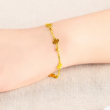 Ming Diamond International 18k gold bracelet female 18k gold four-leaf clover heart-shaped bracelet anklet female gold bracelet bracelet adjustable KJS032 Ming Diamond International 18k gold bracelet female 18k gold four-leaf clover heart-shaped bracelet anklet female gold bracelet bracelet adjustable KJS032