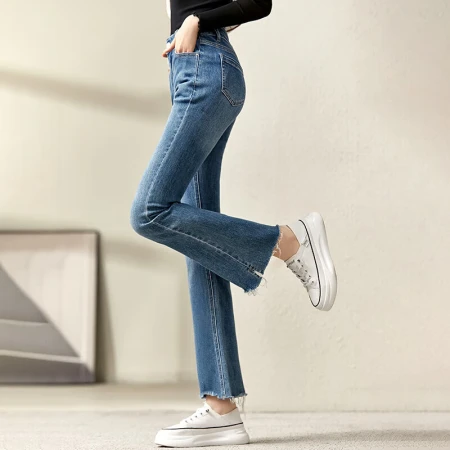 Chandubilla Fashion Retro Washed Jeans Autumn Classic Versatile Flared Cropped Pants Women W23N43461 Denim Blue L Chandubilla Fashion Retro Washed Jeans Autumn Classic Versatile Flared Cropped Pants Women W23N43461 Denim Blue L