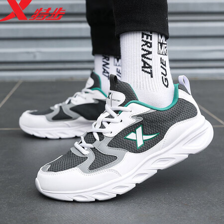 Xtep men's shoes sports shoes men's autumn and winter leather mesh shoes shock absorption new running shoes running shoes casual shoes men's sports shoes bag white gray green 41 Xtep men's shoes sports shoes men's autumn and winter leather mesh shoes shock absorption new running shoes running shoes casual shoes men's sports shoes bag white gray green 41