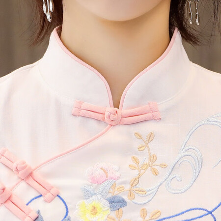 Xinying Retro Republic of China style women's clothing improved Hanfu women's ancient costume Chinese style student Tang suit suit women's cheongsam embroidery pink off-white blouse + pink skirt S Xinying Retro Republic of China style women's clothing improved Hanfu women's ancient costume Chinese style student Tang suit suit women's cheongsam embroidery pink off-white blouse + pink skirt S
