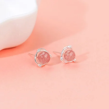 925 Silver Strawberry Crystal Zircon Earrings Girls Earrings Mori Powder Crystal Planet Earrings Female Red Agate Earrings 925 Silver Strawberry Crystal Zircon Earrings Girls Earrings Mori Powder Crystal Planet Earrings Female Red Agate Earrings