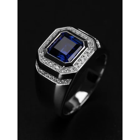 Zhanyuan sapphire blue corundum platinum-plated men's ring color treasure silver jewelry inlaid gemstone ring large custom men's size 21 Zhanyuan sapphire blue corundum platinum-plated men's ring color treasure silver jewelry inlaid gemstone ring large custom men's size 21