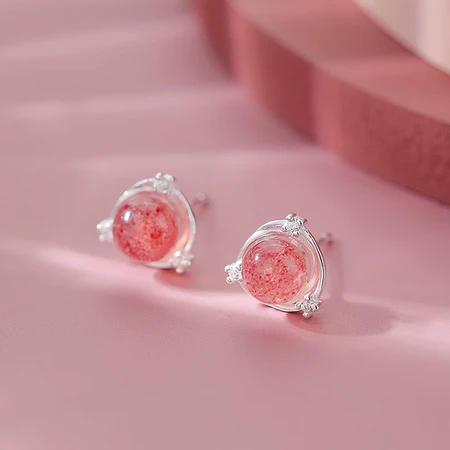 925 Silver Strawberry Crystal Zircon Earrings Girls Earrings Mori Powder Crystal Planet Earrings Female Red Agate Earrings 925 Silver Strawberry Crystal Zircon Earrings Girls Earrings Mori Powder Crystal Planet Earrings Female Red Agate Earrings