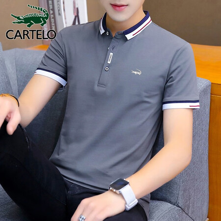CARTELO crocodile CARTELO short-sleeved T-shirt male 2021 summer Korean youth business casual lapel top clothes casual men's polo shirt dark gray XL CARTELO crocodile CARTELO short-sleeved T-shirt male 2021 summer Korean youth business casual lapel top clothes casual men's polo shirt dark gray XL