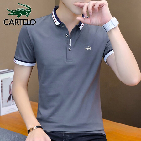 CARTELO crocodile CARTELO short-sleeved T-shirt male 2021 summer Korean youth business casual lapel top clothes casual men's polo shirt dark gray XL CARTELO crocodile CARTELO short-sleeved T-shirt male 2021 summer Korean youth business casual lapel top clothes casual men's polo shirt dark gray XL
