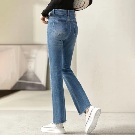 Chandubilla Fashion Retro Washed Jeans Autumn Classic Versatile Flared Cropped Pants Women W23N43461 Denim Blue L Chandubilla Fashion Retro Washed Jeans Autumn Classic Versatile Flared Cropped Pants Women W23N43461 Denim Blue L