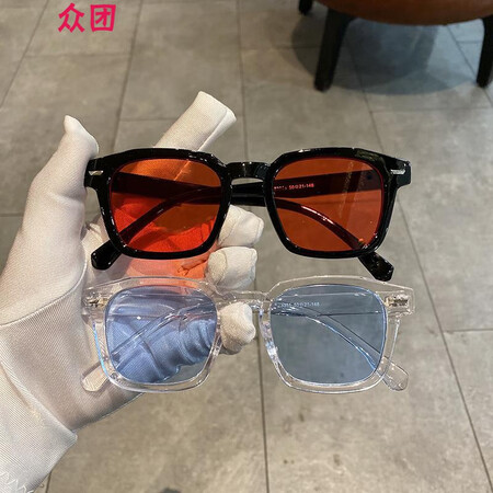 Changyin net red same paragraph square small frame sunglasses Harajuku retro ocean film color glasses fashion personality photo decoration glasses lcy black frame blue film Changyin net red same paragraph square small frame sunglasses Harajuku retro ocean film color glasses fashion personality photo decoration glasses lcy black frame blue film