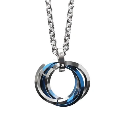 Yililuo necklace men's trendy three-ring pendant titanium steel necklace with clothes hip-hop pendant sweater chain couple clavicle chain titanium steel personalized accessories pendant three-ring blue + pearl chain Yililuo necklace men's trendy three-ring pendant titanium steel necklace with clothes hip-hop pendant sweater chain couple clavicle chain titanium steel personalized accessories pendant three-ring blue + pearl chain