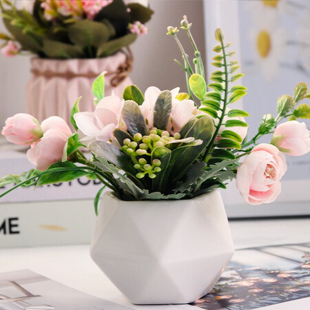 Shengshitaibao fake flower simulation flower dried flower bouquet silk flower plastic decorative flower ceramic vase floral decoration porch TV cabinet living room dining table flower decoration pink rose Shengshitaibao fake flower simulation flower dried flower bouquet silk flower plastic decorative flower ceramic vase floral decoration porch TV cabinet living room dining table flower decoration pink rose
