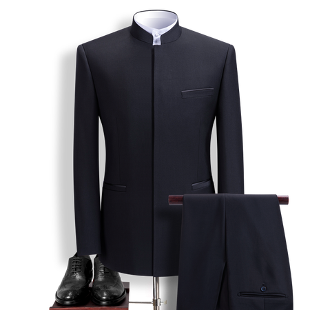 Nuohaole Chinese tunic suit men's youth self-cultivation Chinese stand-up collar suit Chinese style Tang suit Chinese wedding dress banquet Navy blue concealed placket top + pants 175B Nuohaole Chinese tunic suit men's youth self-cultivation Chinese stand-up collar suit Chinese style Tang suit Chinese wedding dress banquet Navy blue concealed placket top + pants 175B