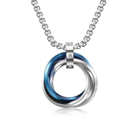 Yililuo necklace men's trendy three-ring pendant titanium steel necklace with clothes hip-hop pendant sweater chain couple clavicle chain titanium steel personalized accessories pendant three-ring blue + pearl chain Yililuo necklace men's trendy three-ring pendant titanium steel necklace with clothes hip-hop pendant sweater chain couple clavicle chain titanium steel personalized accessories pendant three-ring blue + pearl chain