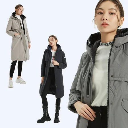 Jieao down jacket women's long windbreaker style cotton winter coat coat hooded ladies down jacket 7981308 6246# gray 170/L Jieao down jacket women's long windbreaker style cotton winter coat coat hooded ladies down jacket 7981308 6246# gray 170/L