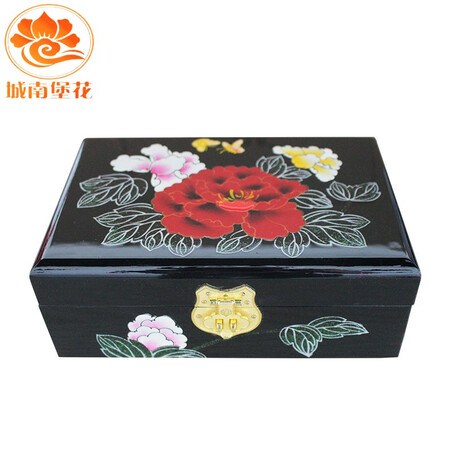 Nine-color jiucai jewelry box Pingyao push light lacquerware Hand-made collections for women’s day gifts Push light lacquer jewellery box Shanxi specialty products in full bloom with black background Nine-color jiucai jewelry box Pingyao push light lacquerware Hand-made collections for women’s day gifts Push light lacquer jewellery box Shanxi specialty products in full bloom with black background