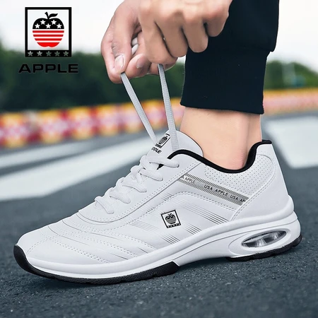 American Apple Apple sports shoes men's shoes autumn and winter air cushion leather running shoes men's casual shoes men's comfortable and versatile Korean version of the travel shoes white 41 American Apple Apple sports shoes men's shoes autumn and winter air cushion leather running shoes men's casual shoes men's comfortable and versatile Korean version of the travel shoes white 41