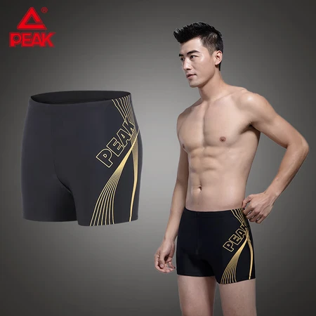 Peak swimming trunks men's swimsuit anti-chlorine comfortable flat-angle quick-drying not close-fitting hot spring vacation professional swimming trunks YS00102 black gold L Peak swimming trunks men's swimsuit anti-chlorine comfortable flat-angle quick-drying not close-fitting hot spring vacation professional swimming trunks YS00102 black gold L
