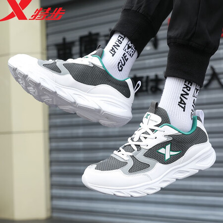 Xtep men's shoes sports shoes men's autumn and winter leather mesh shoes shock absorption new running shoes running shoes casual shoes men's sports shoes bag white gray green 41 Xtep men's shoes sports shoes men's autumn and winter leather mesh shoes shock absorption new running shoes running shoes casual shoes men's sports shoes bag white gray green 41