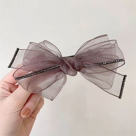Chimera Korean Internet celebrity fashion organza bow hair clip temperament sparkling rhinestone ponytail clip half-tie hair clip hair accessories birthday gift for wife Chimera Korean Internet celebrity fashion organza bow hair clip temperament sparkling rhinestone ponytail clip half-tie hair clip hair accessories birthday gift for wife