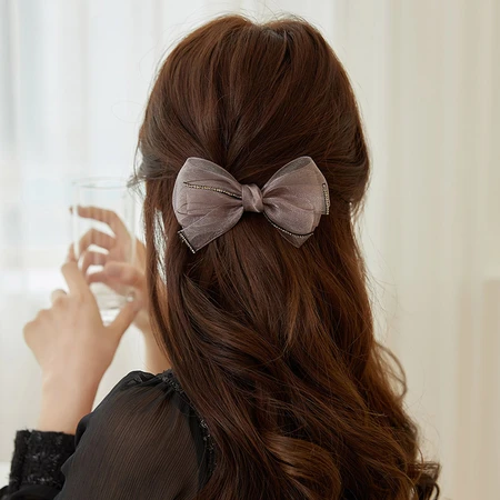 Chimera Korean Internet celebrity fashion organza bow hair clip temperament sparkling rhinestone ponytail clip half-tie hair clip hair accessories birthday gift for wife Chimera Korean Internet celebrity fashion organza bow hair clip temperament sparkling rhinestone ponytail clip half-tie hair clip hair accessories birthday gift for wife