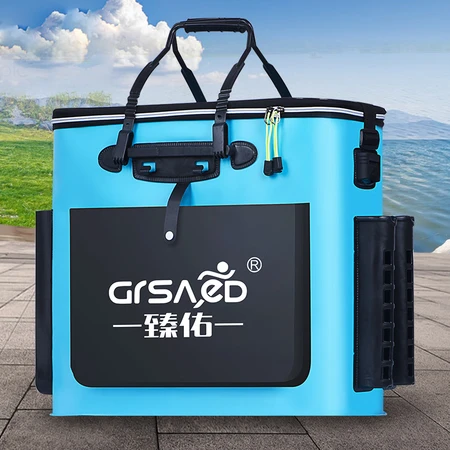 Zhenyou Grsaed fishing bucket fish protection bucket EVA thickened fishing box fish protection bag multi-functional folding fishing gear packaging fish bucket bucket live fish bucket with side pocket 48cm blue insert rod Zhenyou Grsaed fishing bucket fish protection bucket EVA thickened fishing box fish protection bag multi-functional folding fishing gear packaging fish bucket bucket live fish bucket with side pocket 48cm blue insert rod