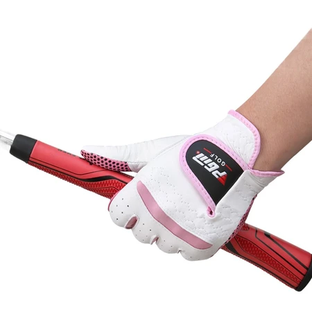 PGM Golf Gloves Ladies Imported Sheepskin Gloves Hands Genuine Leather Non-slip Gloves White with Pink Size 19 PGM Golf Gloves Ladies Imported Sheepskin Gloves Hands Genuine Leather Non-slip Gloves White with Pink Size 19