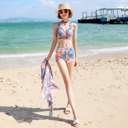 Yifu sunscreen swimsuit women's bikini three-piece set Korean hot spring flat angle fashion slim Korean ins split swimsuit three-piece set XL Yifu sunscreen swimsuit women's bikini three-piece set Korean hot spring flat angle fashion slim Korean ins split swimsuit three-piece set XL