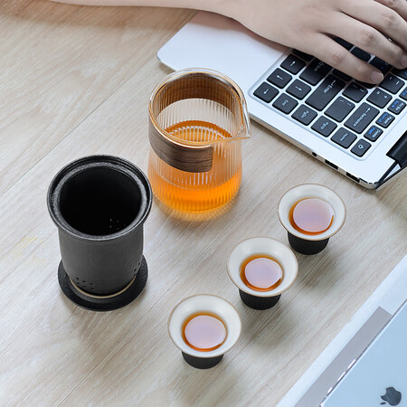 Jiabai Travel Tea Set Portable Kung Fu Tea Set Kuai Ke Cup Glass Teapot Ceramic Tea Cup Travel Tea Set Convenient Bag Zen Style Black Jiabai Travel Tea Set Portable Kung Fu Tea Set Kuai Ke Cup Glass Teapot Ceramic Tea Cup Travel Tea Set Convenient Bag Zen Style Black