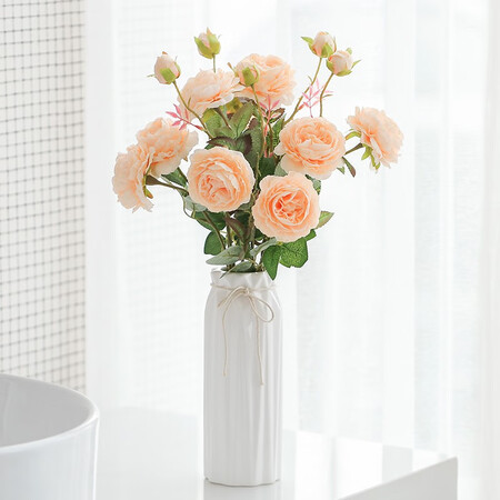 Liang Sheng, artificial peony, fake flowers, home living room decoration, dried flowers, table decoration, rose bouquet, wedding vase, flower arrangement, ceramic vase, floral set, Western peonies: 5 off-white Liang Sheng, artificial peony, fake flowers, home living room decoration, dried flowers, table decoration, rose bouquet, wedding vase, flower arrangement, ceramic vase, floral set, Western peonies: 5 off-white
