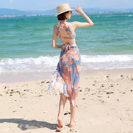Yifu sunscreen swimsuit women's bikini three-piece set Korean hot spring flat angle fashion slim Korean ins split swimsuit three-piece set XL Yifu sunscreen swimsuit women's bikini three-piece set Korean hot spring flat angle fashion slim Korean ins split swimsuit three-piece set XL