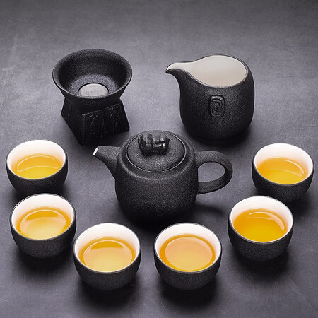 Tang Feng complete black pottery tea set set household small ceramic cover bowl, teapot, Kung Fu teacup, office tea ceremony, Tang Yun 9 heads Tang Feng complete black pottery tea set set household small ceramic cover bowl, teapot, Kung Fu teacup, office tea ceremony, Tang Yun 9 heads