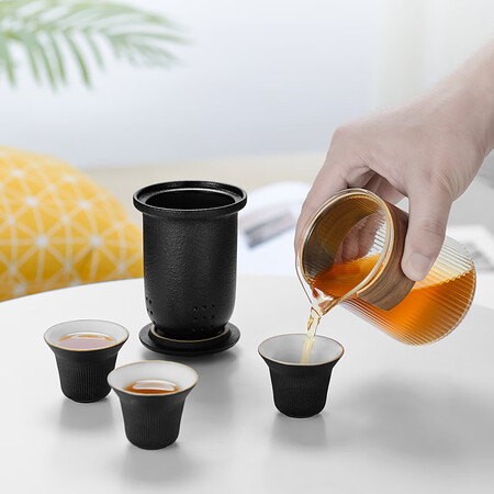 Jiabai Travel Tea Set Portable Kung Fu Tea Set Kuai Ke Cup Glass Teapot Ceramic Tea Cup Travel Tea Set Convenient Bag Zen Style Black Jiabai Travel Tea Set Portable Kung Fu Tea Set Kuai Ke Cup Glass Teapot Ceramic Tea Cup Travel Tea Set Convenient Bag Zen Style Black
