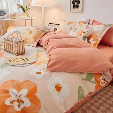 Yalu brushed four-piece set small fresh printing set quilt cover sheet bedding four-piece set C Warm sun flowers blooming standard four-piece quilt cover 200x230cm Yalu brushed four-piece set small fresh printing set quilt cover sheet bedding four-piece set C Warm sun flowers blooming standard four-piece quilt cover 200x230cm