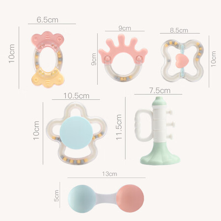 Bainshi baby toys 0-1 year old newborn baby toy baby rattle molar teether appease toy color boxed 6-piece set B271 Bainshi baby toys 0-1 year old newborn baby toy baby rattle molar teether appease toy color boxed 6-piece set B271