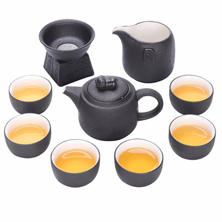 Tang Feng complete black pottery tea set set household small ceramic cover bowl, teapot, Kung Fu teacup, office tea ceremony, Tang Yun 9 heads Tang Feng complete black pottery tea set set household small ceramic cover bowl, teapot, Kung Fu teacup, office tea ceremony, Tang Yun 9 heads