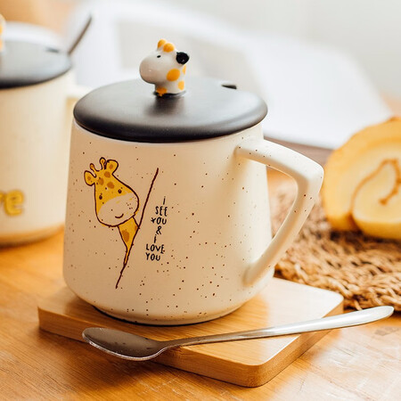 Jingdongjia Coffee Mug With Lid Spoon Fawn Ceramic Coaster Cup Female Home Water Cup Student Couple Breakfast Milk Cup Gift Box Giraffe-A Jingdongjia Coffee Mug With Lid Spoon Fawn Ceramic Coaster Cup Female Home Water Cup Student Couple Breakfast Milk Cup Gift Box Giraffe-A