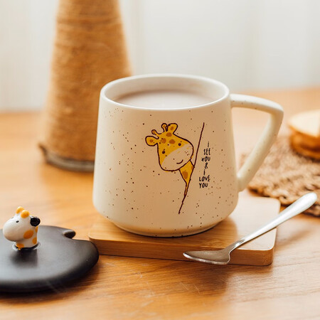 Jingdongjia Coffee Mug With Lid Spoon Fawn Ceramic Coaster Cup Female Home Water Cup Student Couple Breakfast Milk Cup Gift Box Giraffe-A Jingdongjia Coffee Mug With Lid Spoon Fawn Ceramic Coaster Cup Female Home Water Cup Student Couple Breakfast Milk Cup Gift Box Giraffe-A