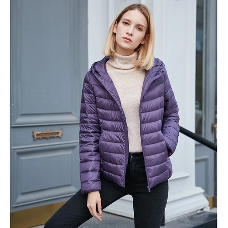 Jieao light down jacket women's short 90% white goose down hooded winter coat women's thin down jacket 1312206 8046#purple 160/S Jieao light down jacket women's short 90% white goose down hooded winter coat women's thin down jacket 1312206 8046#purple 160/S