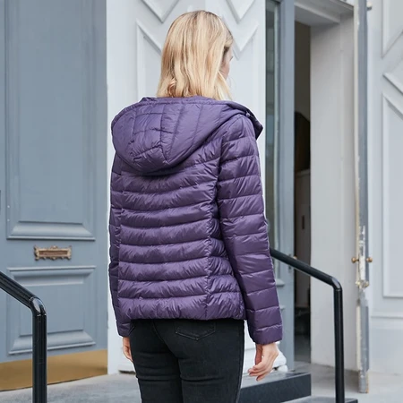 Jieao light down jacket women's short 90% white goose down hooded winter coat women's thin down jacket 1312206 8046#purple 160/S Jieao light down jacket women's short 90% white goose down hooded winter coat women's thin down jacket 1312206 8046#purple 160/S