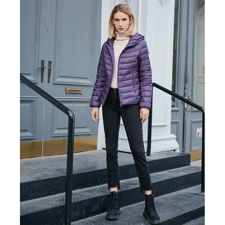 Jieao light down jacket women's short 90% white goose down hooded winter coat women's thin down jacket 1312206 8046#purple 160/S Jieao light down jacket women's short 90% white goose down hooded winter coat women's thin down jacket 1312206 8046#purple 160/S