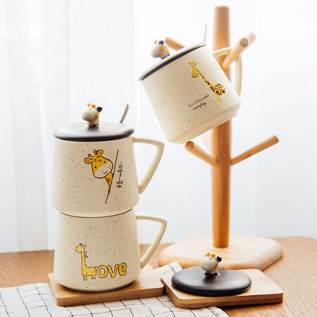 Jingdongjia Coffee Mug With Lid Spoon Fawn Ceramic Coaster Cup Female Home Water Cup Student Couple Breakfast Milk Cup Gift Box Giraffe-A Jingdongjia Coffee Mug With Lid Spoon Fawn Ceramic Coaster Cup Female Home Water Cup Student Couple Breakfast Milk Cup Gift Box Giraffe-A