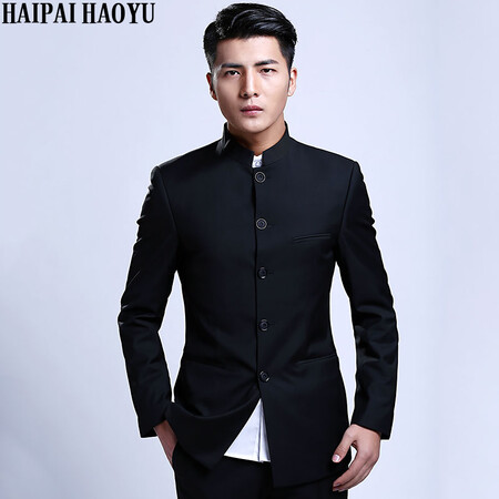 HAIPAIHAOYU Chinese tunic suit men's slim solid color Tang suit youth stand-up collar suit Chinese groom dress 1665 black 180 top 33 pants HAIPAIHAOYU Chinese tunic suit men's slim solid color Tang suit youth stand-up collar suit Chinese groom dress 1665 black 180 top 33 pants