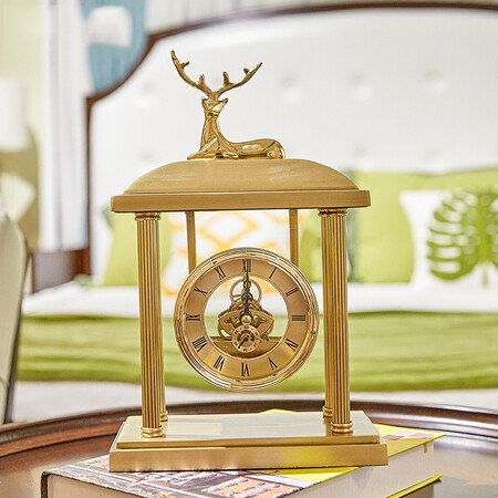 Time Story American light luxury copper deer marble table clock table clock bedroom bedside table clock decoration creative pendulum clock jewelry creative clock decoration table clock height 28cm Time Story American light luxury copper deer marble table clock table clock bedroom bedside table clock decoration creative pendulum clock jewelry creative clock decoration table clock height 28cm