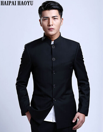 HAIPAIHAOYU Chinese tunic suit men's slim solid color Tang suit youth stand-up collar suit Chinese groom dress 1665 black 180 top 33 pants HAIPAIHAOYU Chinese tunic suit men's slim solid color Tang suit youth stand-up collar suit Chinese groom dress 1665 black 180 top 33 pants