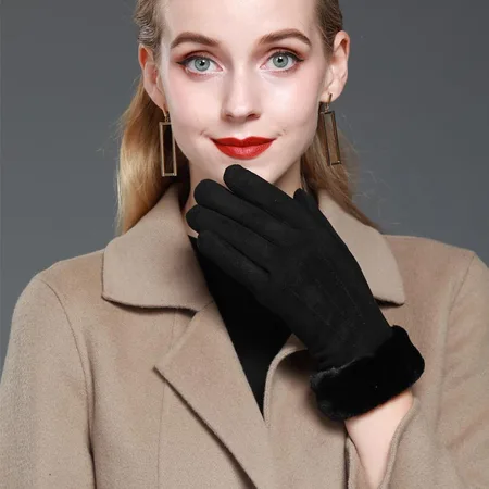 Manchester gloves ladies autumn and winter warm thick Korean suede touch screen gloves cycling students cute new black one size fits all Manchester gloves ladies autumn and winter warm thick Korean suede touch screen gloves cycling students cute new black one size fits all
